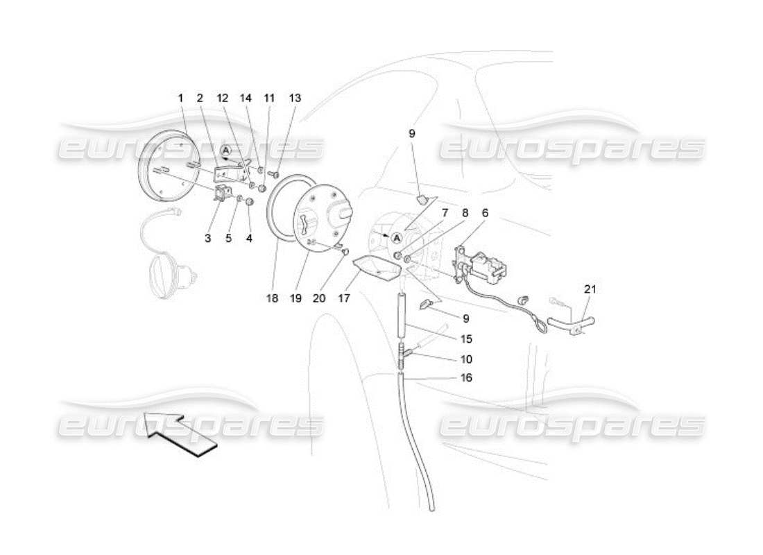 maserati qtp. (2005) 4.2 diagrama de piezas de controles y puerta del tanque de combustible