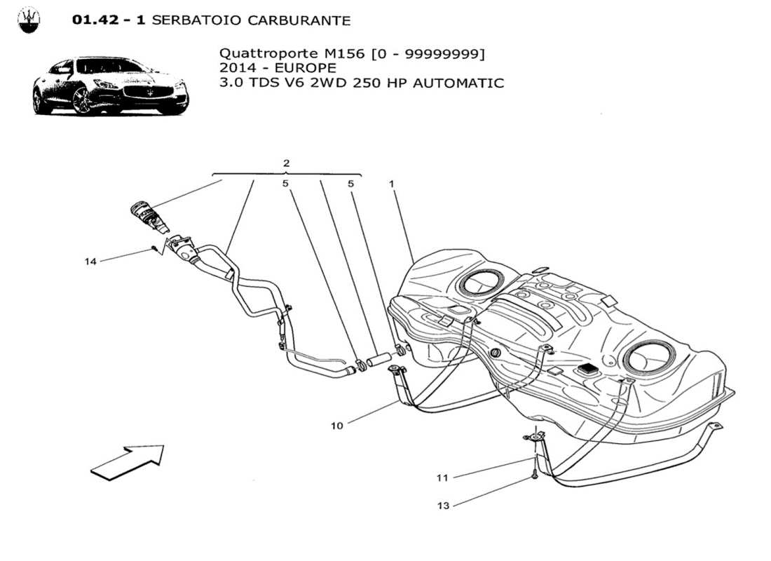 maserati qtp. v6 3.0 tds 250bhp 2014 diagrama de piezas del tanque de combustible