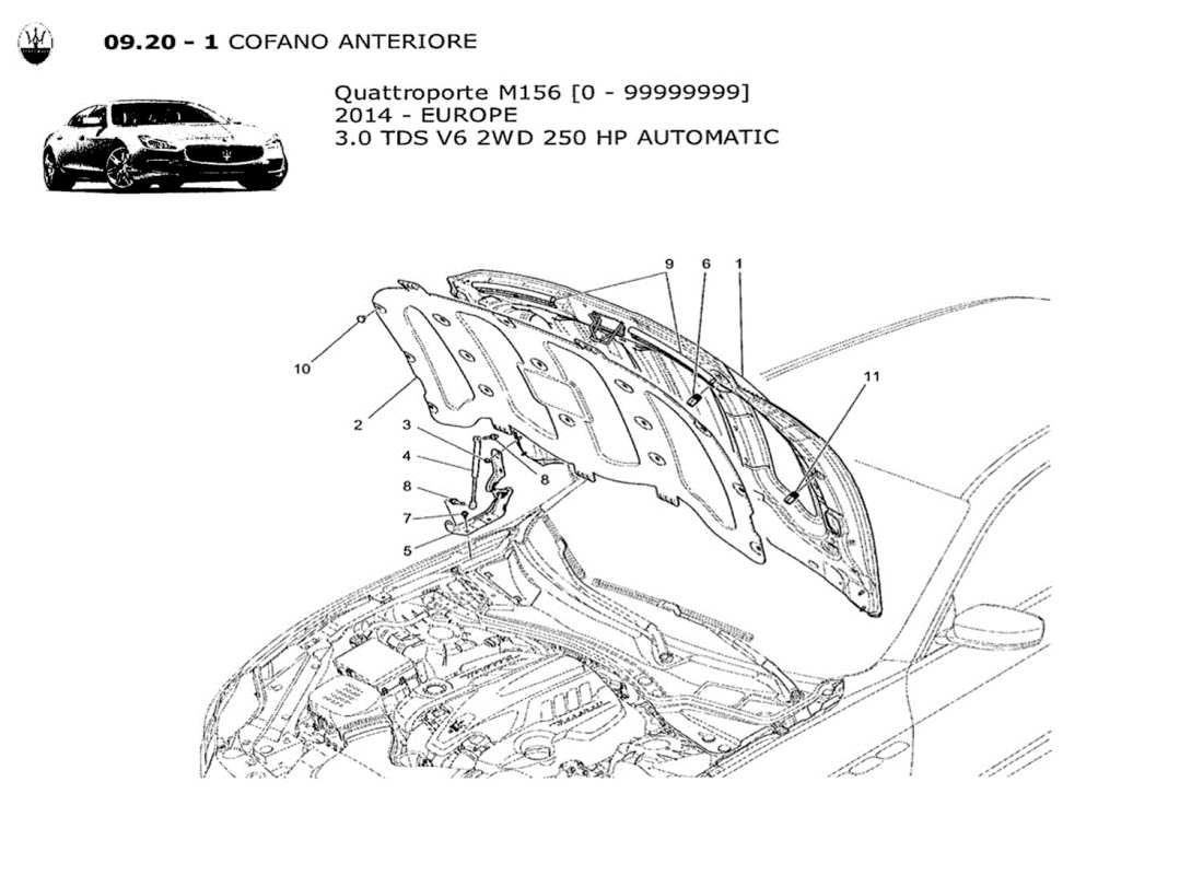 maserati qtp. v6 3.0 tds 250bhp 2014 diagrama de piezas de la tapa frontal