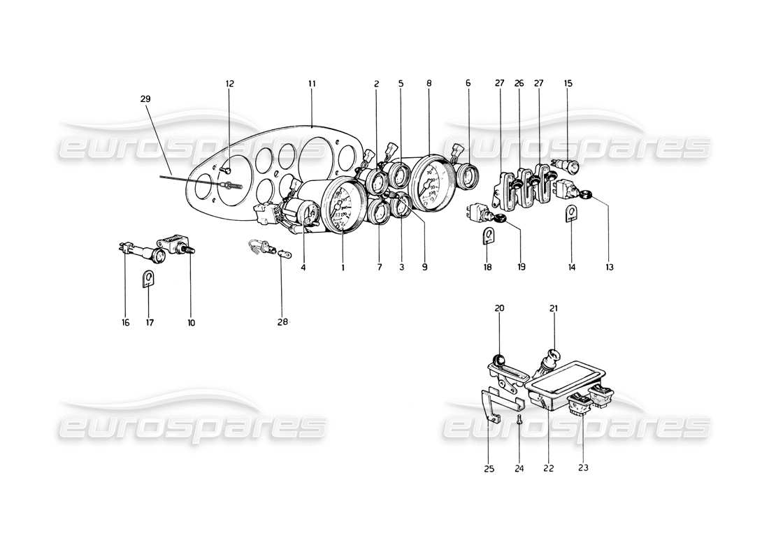 ferrari 246 dino (1975) diagrama de piezas de instrumentos y accesorios