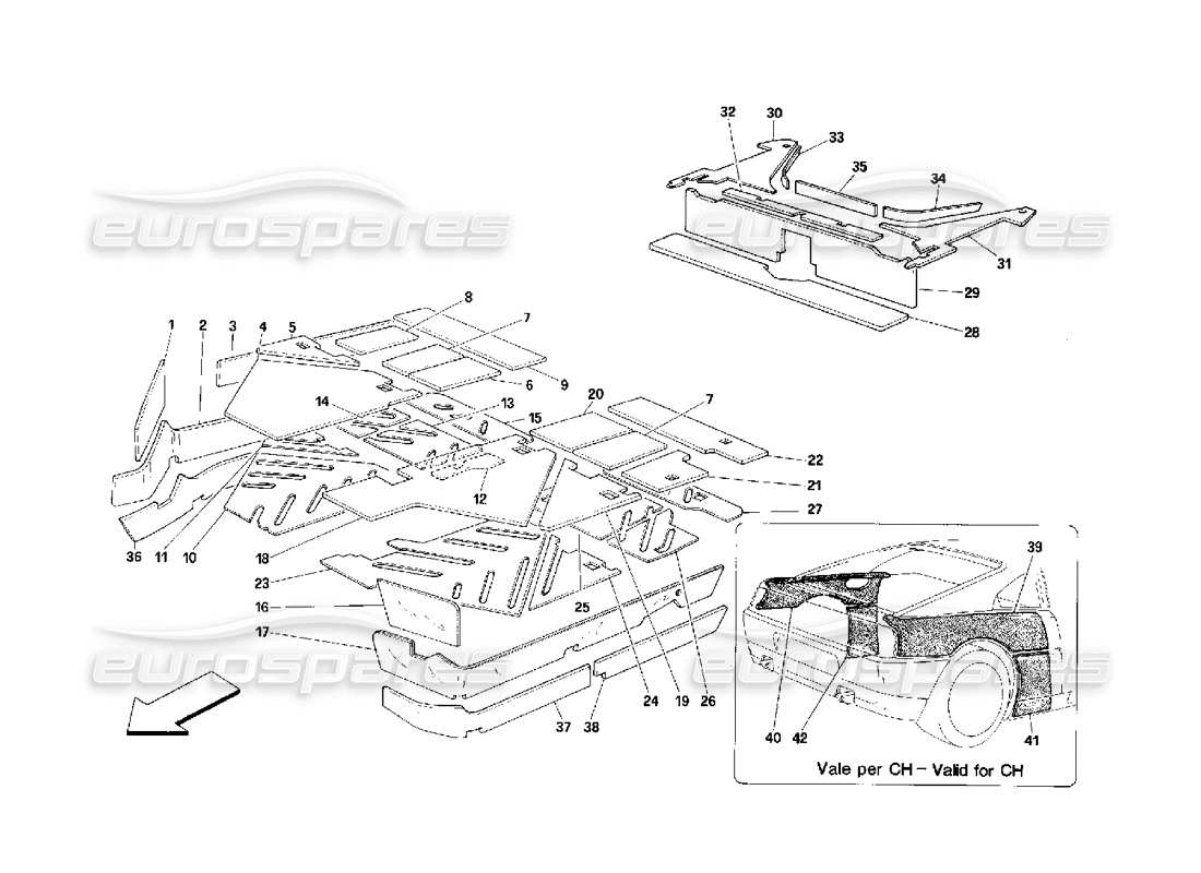 ferrari 348 (2.7 motronic) pasajeros comp. aislamientos diagrama de piezas
