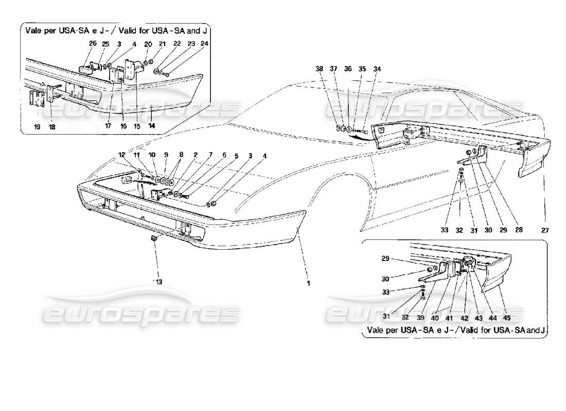 ferrari mondial 3.4 t coupe/cabrio parachoques diagrama de piezas
