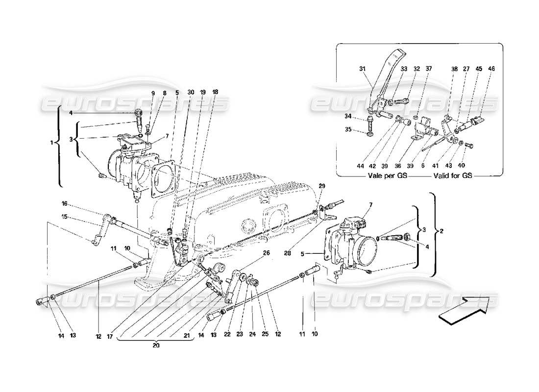 ferrari 348 (2.7 motronic) diagrama de piezas de conexión y carcasa del acelerador