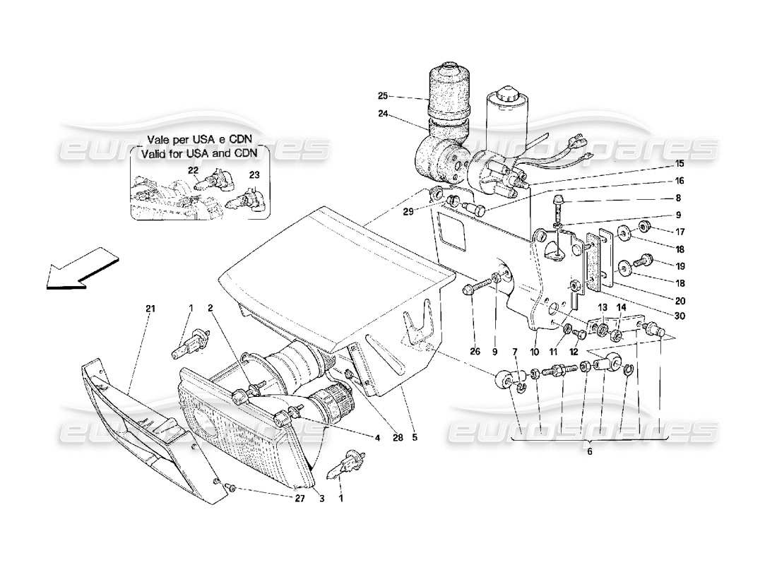 ferrari 348 (2.7 motronic) diagrama de piezas del dispositivo de elevación de luces y faros
