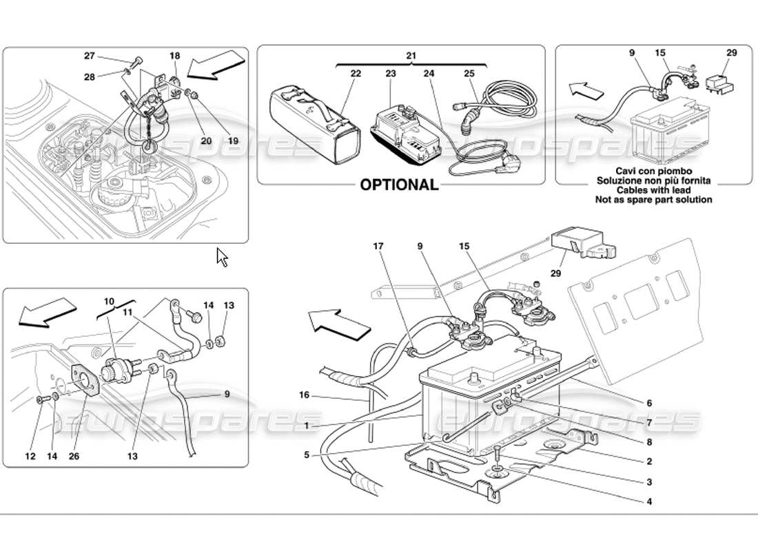 ferrari 360 modena diagrama de piezas de la batería