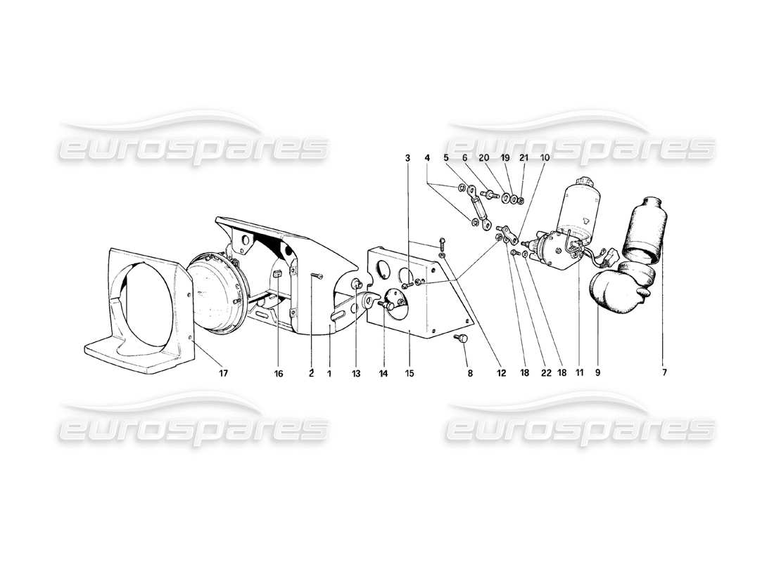 ferrari 308 (1981) gtbi/gtsi dispositivo de elevación de faros diagrama de piezas