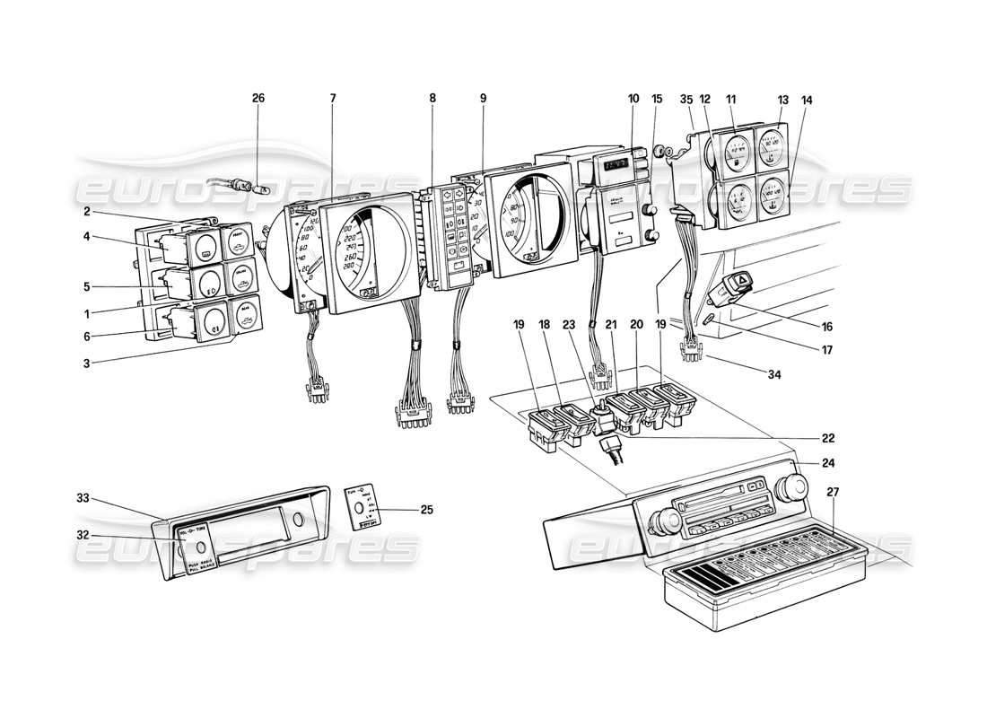 ferrari mondial 8 (1981) instrumentos diagrama de piezas