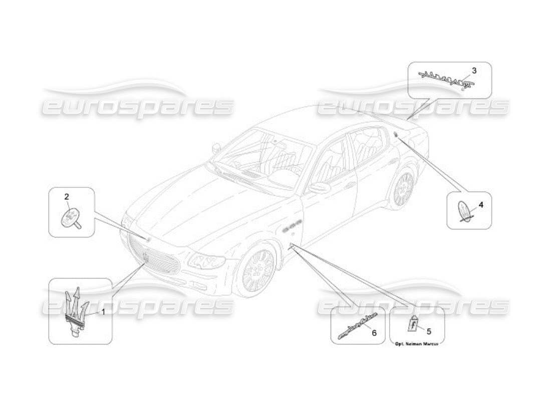 maserati qtp. (2005) 4.2 diagrama de piezas de adornos, marcas y símbolos
