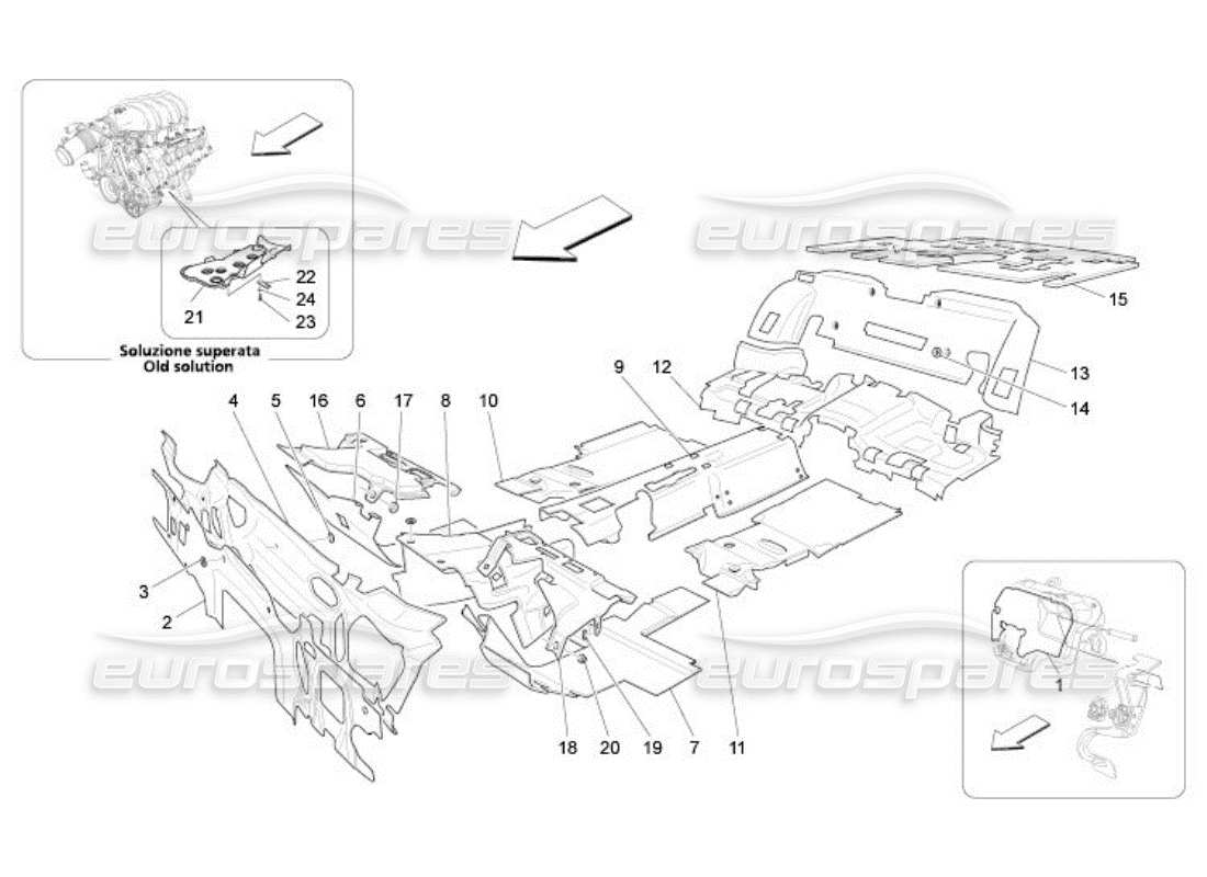 maserati qtp. (2005) 4.2 paneles de insonorización en el interior del vehículo. diagrama de piezas.