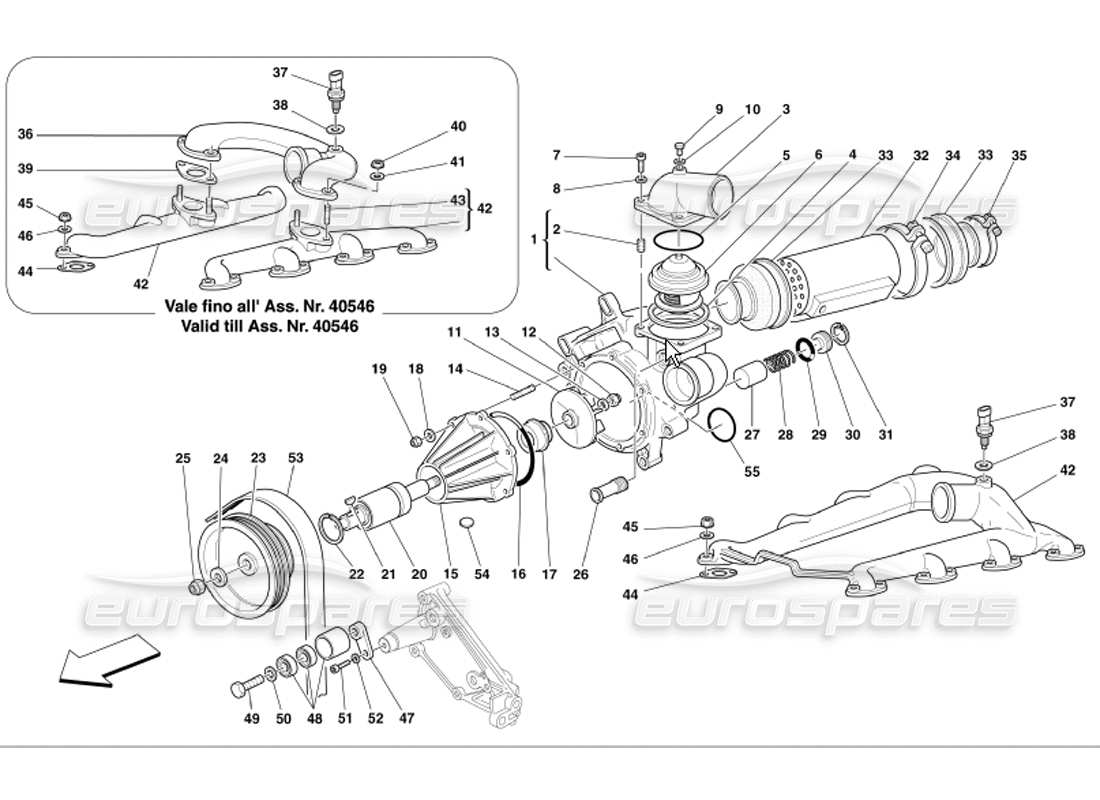 ferrari 360 modena bomba de agua y aceite: diagrama de piezas del intercambiador de calor de agua