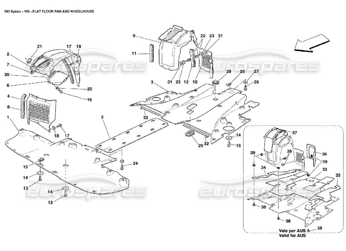 ferrari 360 spider diagrama de piezas de piso plano y caseta de gobierno