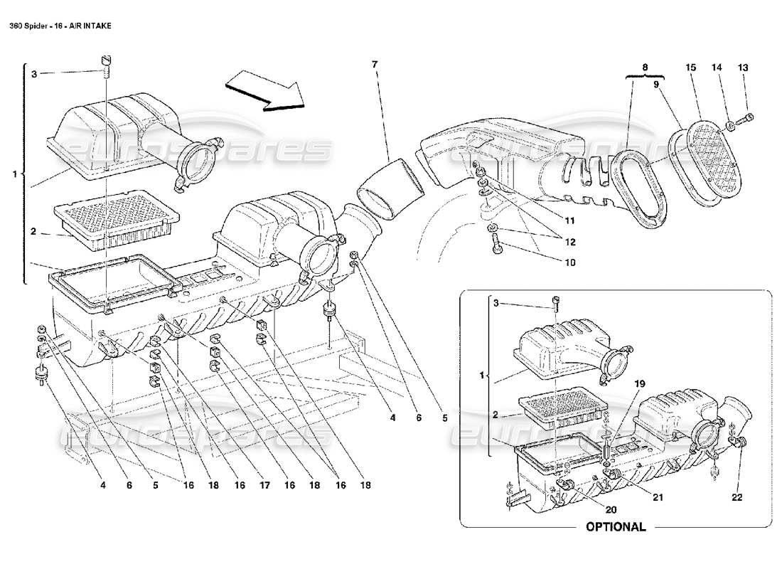 ferrari 360 spider diagrama de piezas de entrada de aire