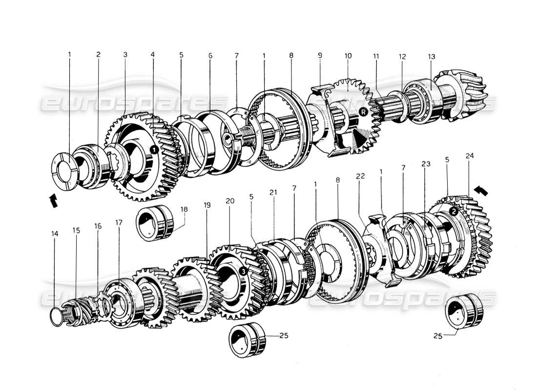 ferrari 275 gtb/gts 2 cam diagrama de piezas del eje secundario