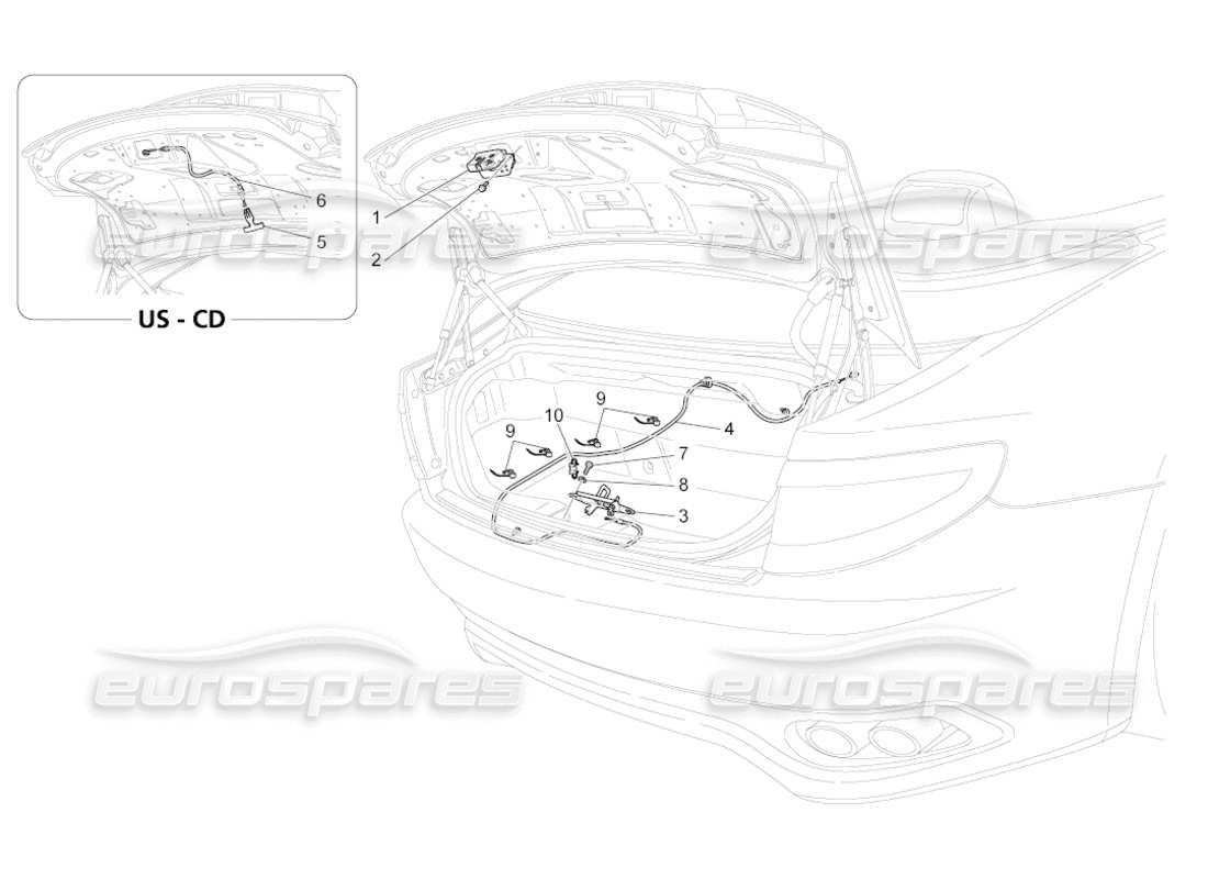maserati grancabrio (2010) 4.7 diagrama de piezas de control de apertura de la tapa trasera