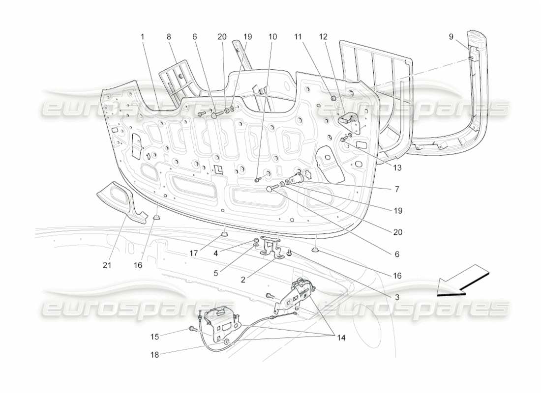 maserati grancabrio (2010) 4.7 capote eléctrico: diagrama de partes de cubiertas
