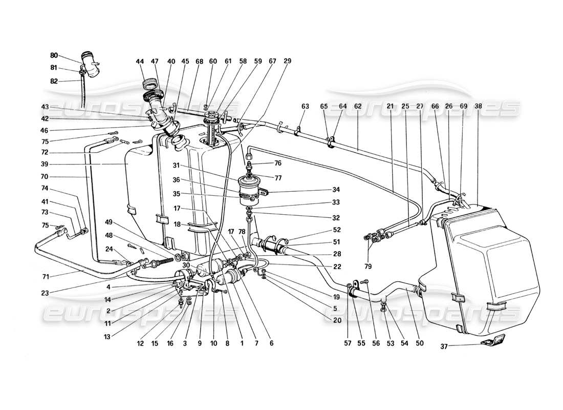 ferrari 328 (1985) bomba de combustible y tuberías diagrama de piezas