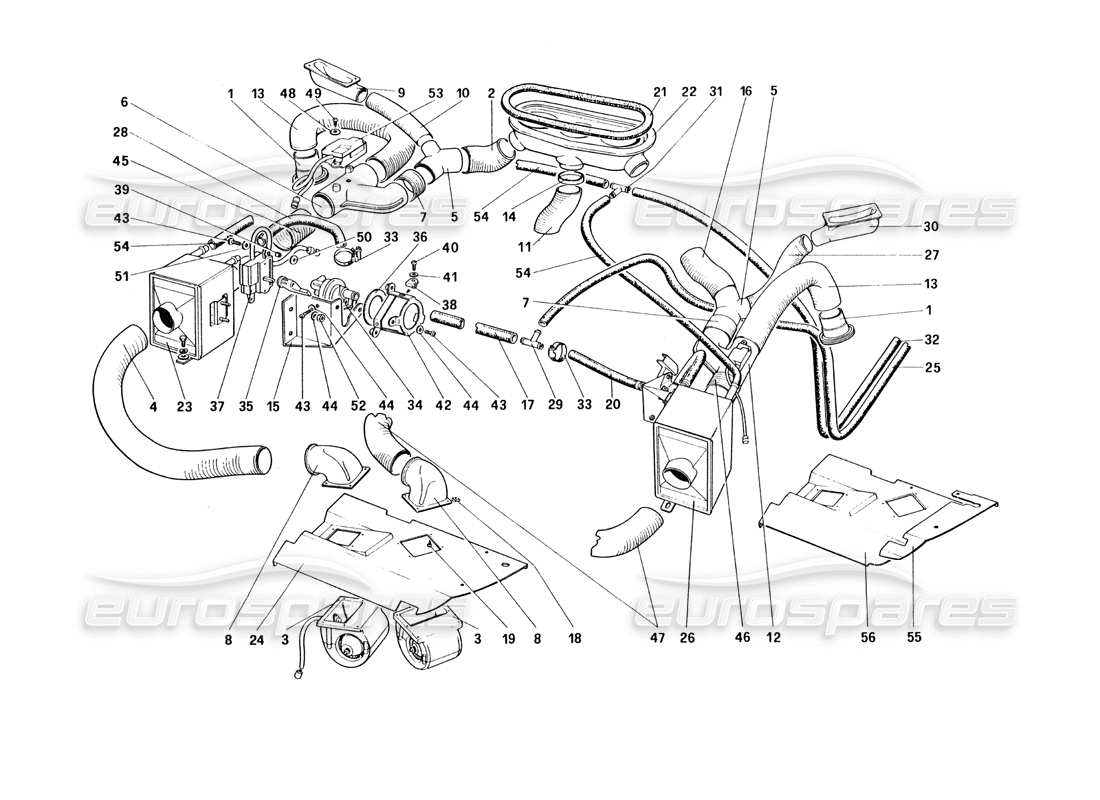 ferrari 328 (1985) sistema de calefacción diagrama de piezas