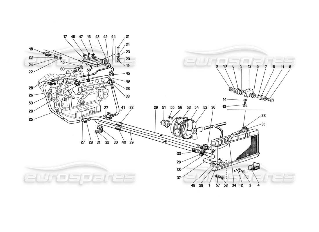 ferrari 328 (1985) sistema de refrigeración diagrama de piezas
