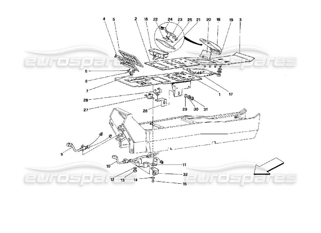 ferrari mondial 3.4 t coupe/cabrio túnel - componentes - cabriolet diagrama de piezas