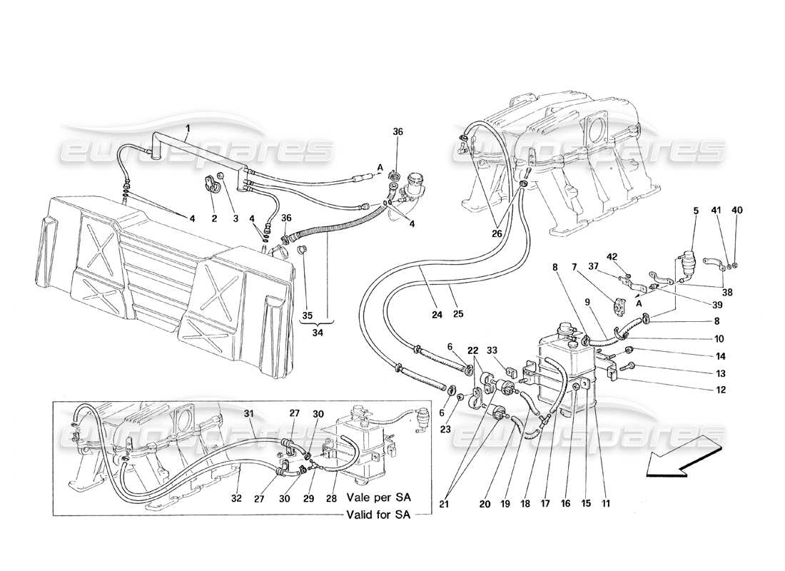 ferrari 348 (1993) tb / ts dispositivo antievaporación diagrama de piezas