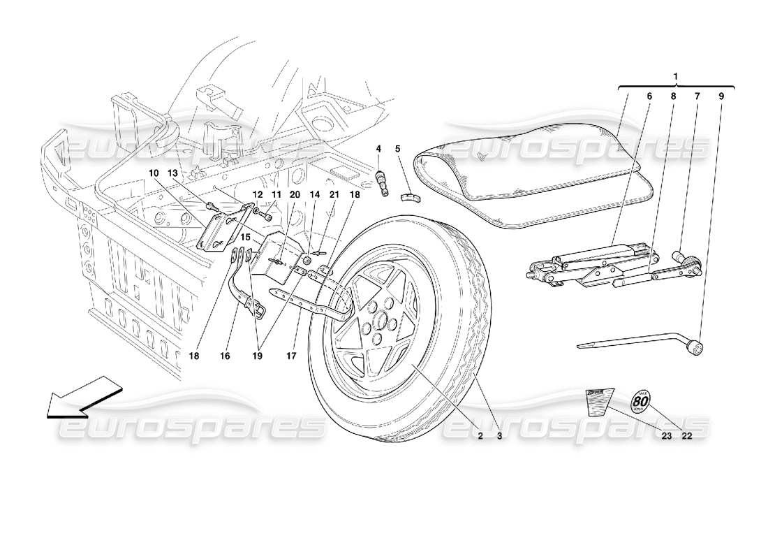ferrari 355 (2.7 motronic) rueda de repuesto y equipo - opcional - diagrama de piezas