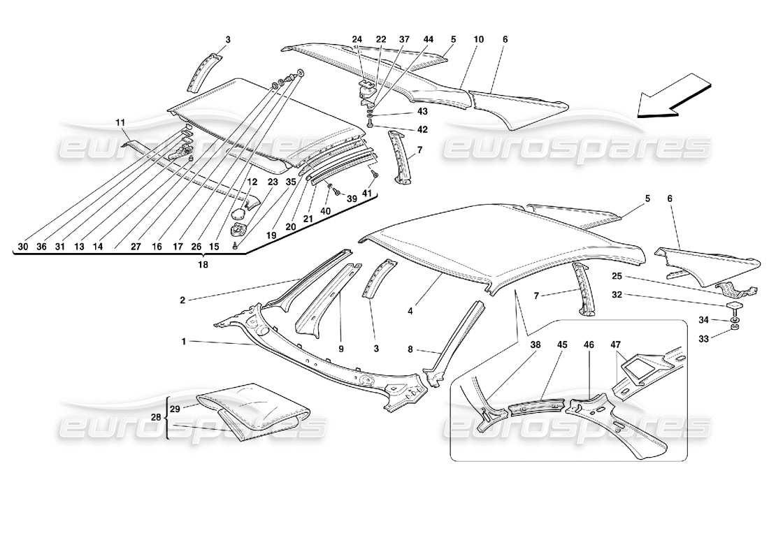 ferrari 355 (2.7 motronic) techo - adornos exteriores diagrama de piezas