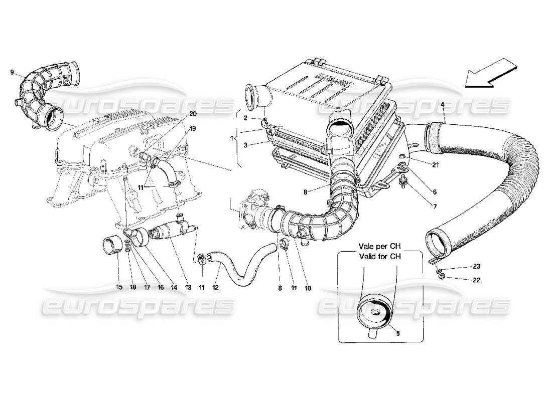 ferrari 348 (2.7 motronic) toma de aire diagrama de piezas