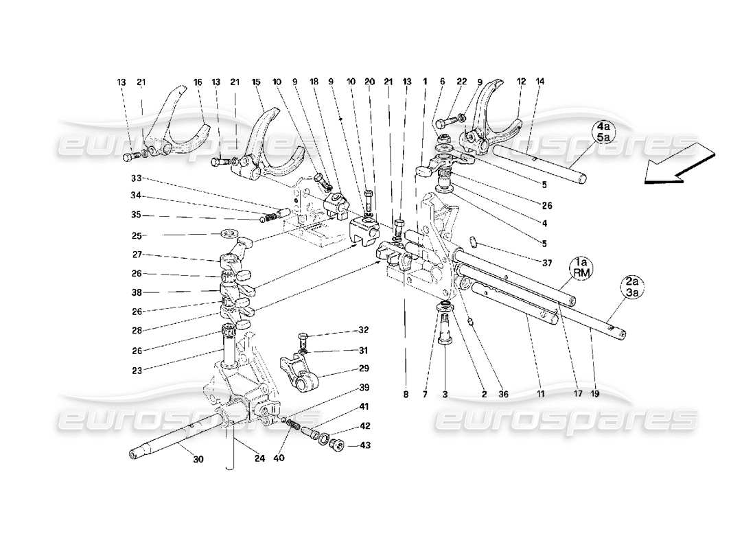 ferrari 348 (2.7 motronic) controles internos de la caja de cambios diagrama de piezas
