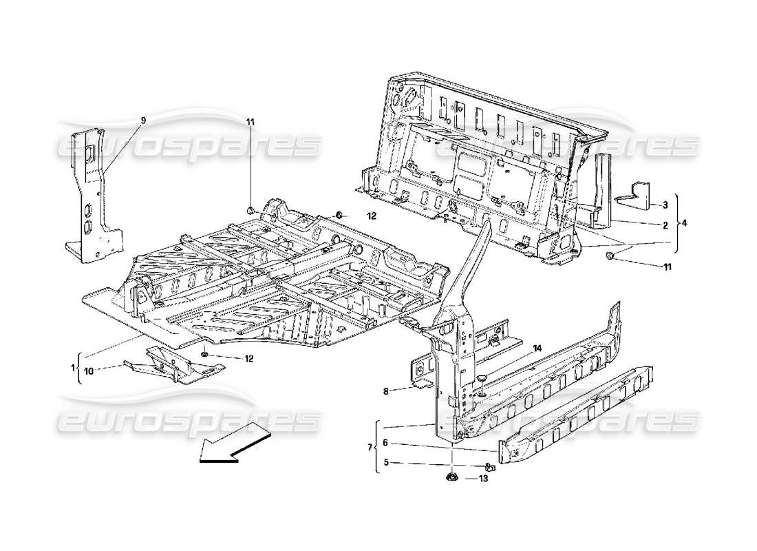 ferrari 348 (2.7 motronic) diagrama de piezas de estructuras de la parte central