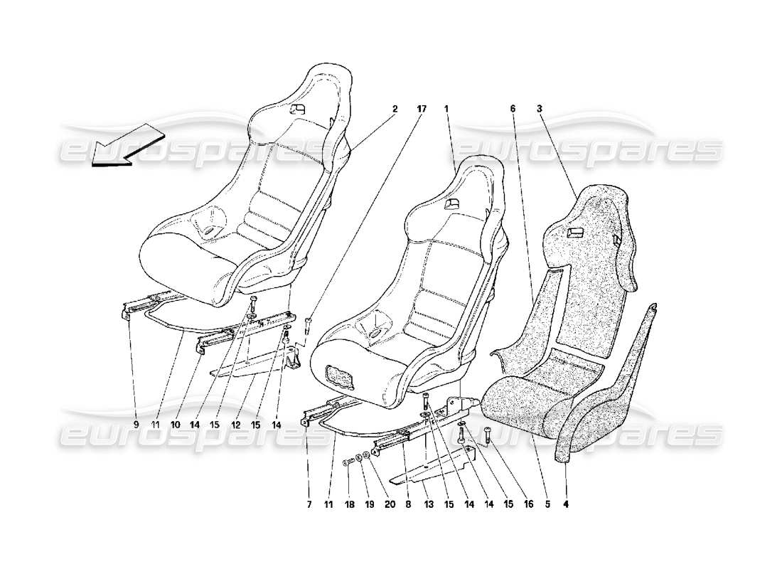 ferrari 348 (2.7 motronic) diagrama de piezas de asientos