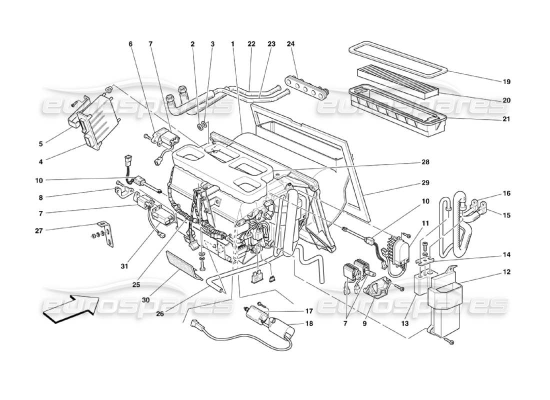 ferrari 360 challenge stradale diagrama de piezas de la unidad del evaporador