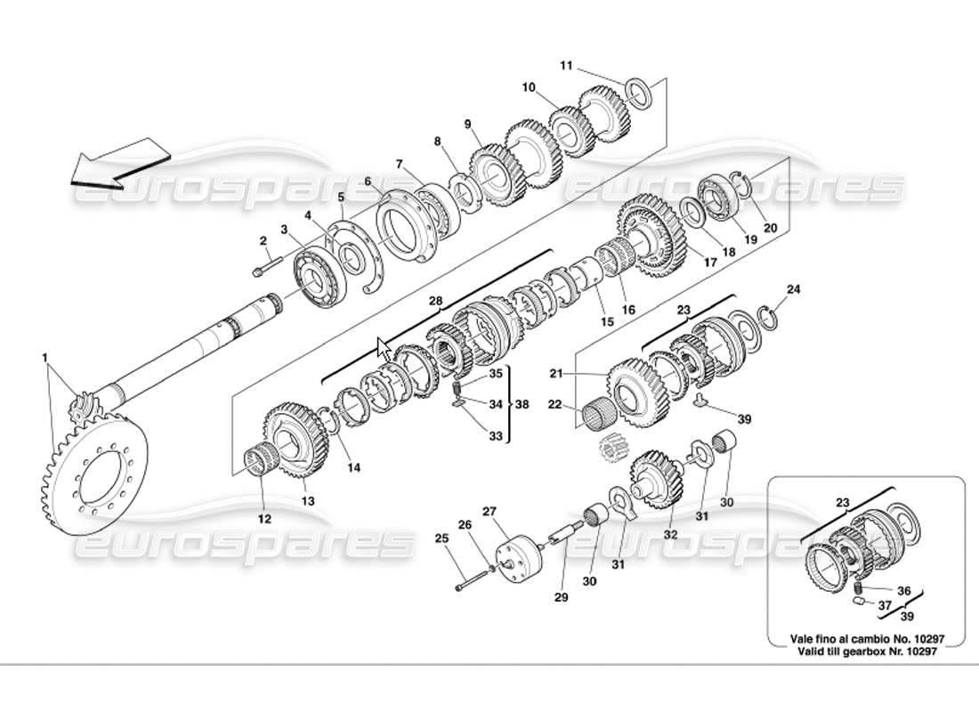 ferrari 360 modena diagrama de piezas de engranajes del eje de apoyo