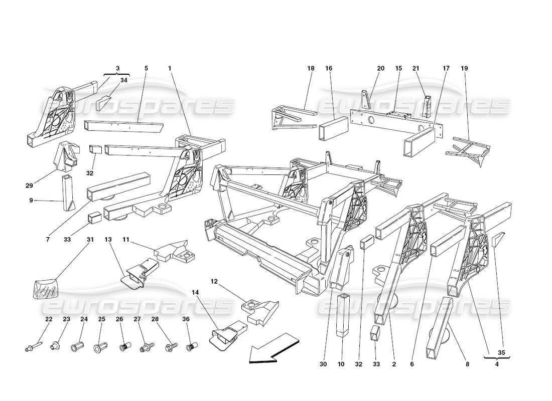 ferrari 430 challenge (2006) marco - diagrama de piezas de subgrupos de elementos centrales