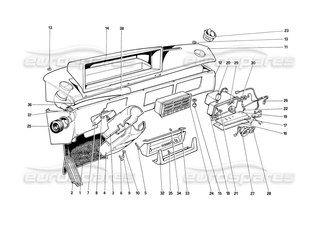 ferrari mondial 8 (1981) tablero de instrumentos diagrama de piezas