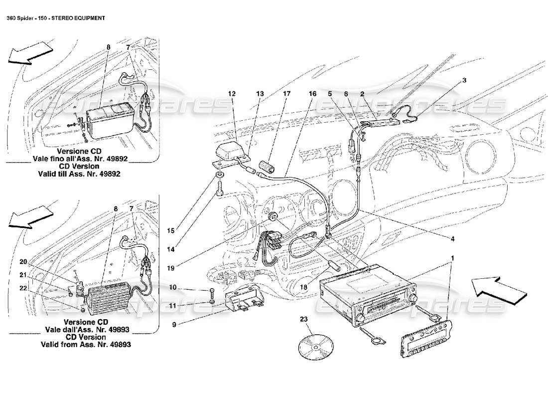 ferrari 360 spider equipo estéreo diagrama de piezas