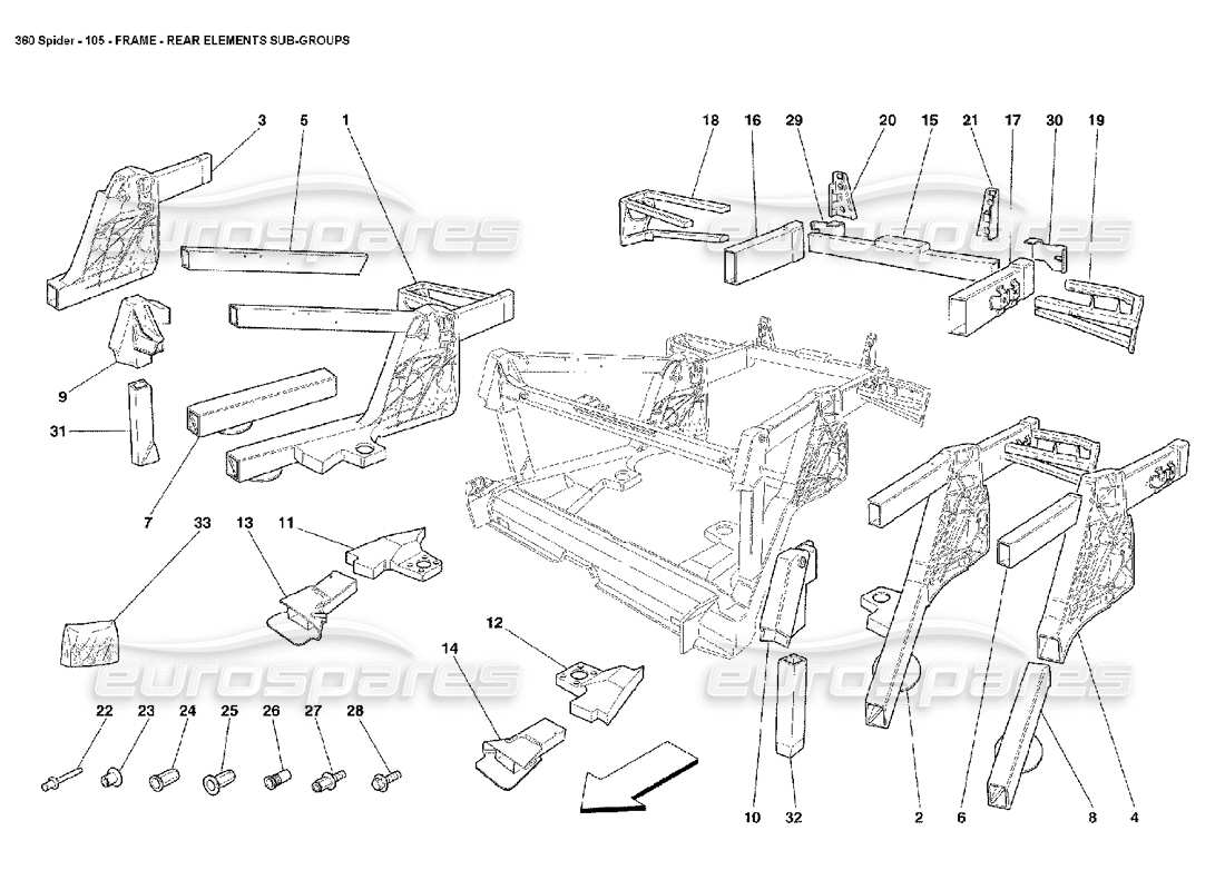 ferrari 360 spider frame - rear elements sub - groups part diagram