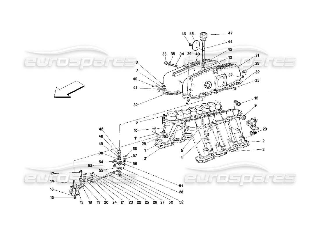 ferrari 348 (2.7 motronic) diagrama de piezas de colectores y cubiertas