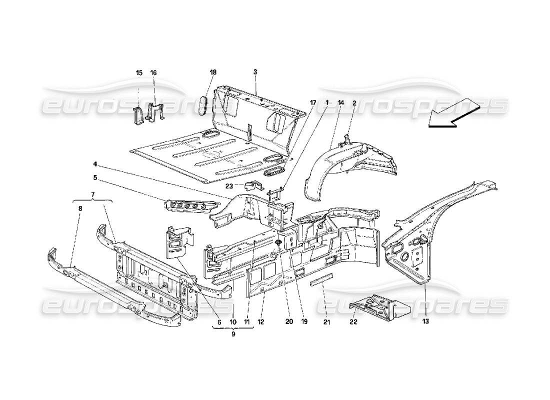ferrari 348 (2.7 motronic) diagrama de piezas de estructuras de la parte frontal