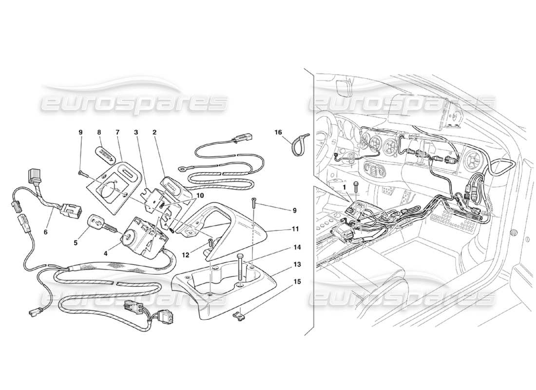 ferrari 360 challenge stradale kit de exclusión de airbag del pasajero diagrama de piezas