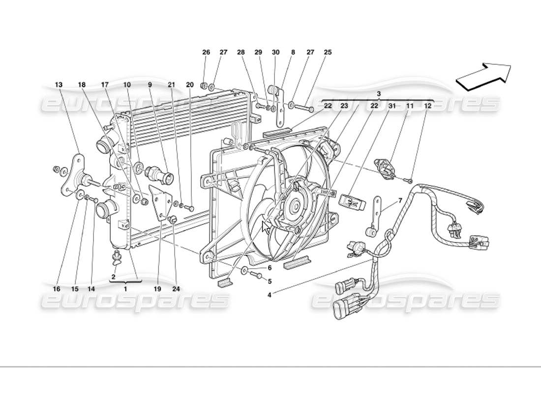 ferrari 360 modena radiadores del sistema de refrigeración diagrama de piezas