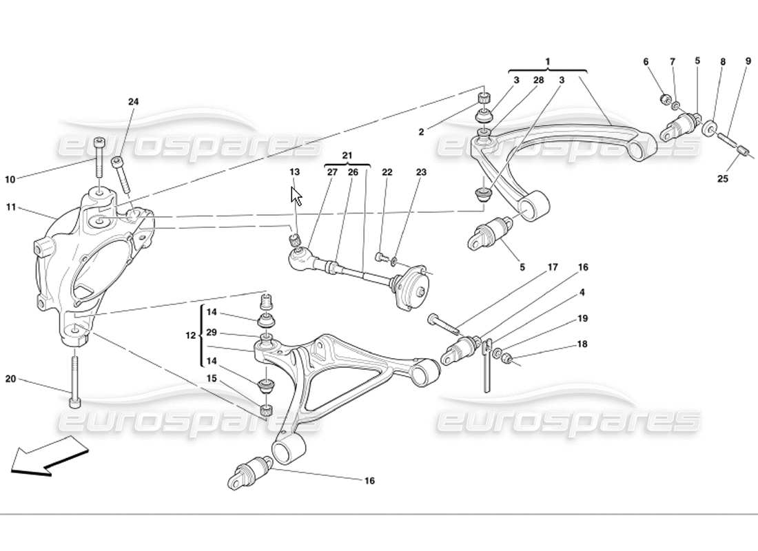 ferrari 360 modena horquillas de suspensión trasera diagrama de piezas