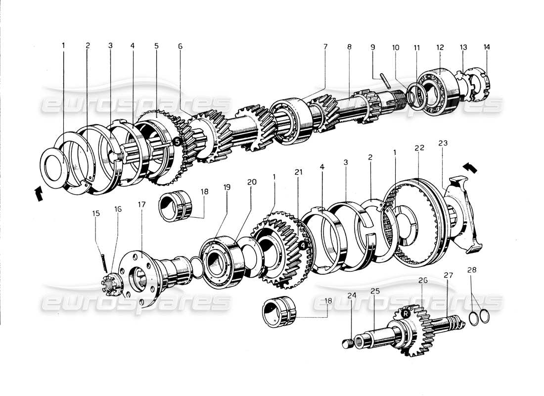 ferrari 275 gtb/gts 2 cam diagrama de piezas del eje primario