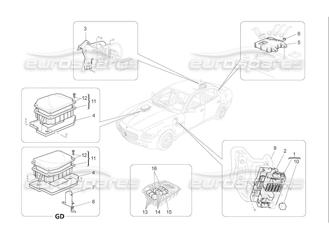 maserati qtp. (2006) 4.2 f1 diagrama de piezas de relés, fusibles y cajas