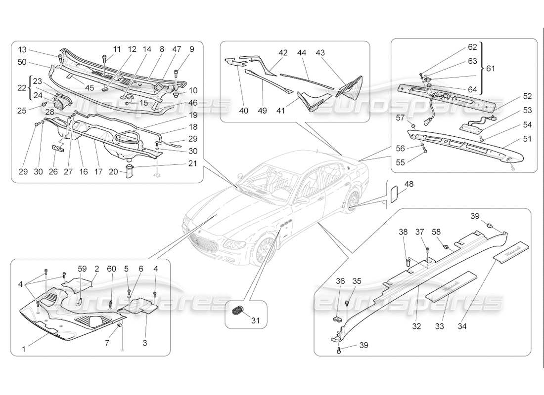 maserati qtp. (2006) 4.2 f1 diagrama de piezas de escudos, molduras y paneles de cobertura