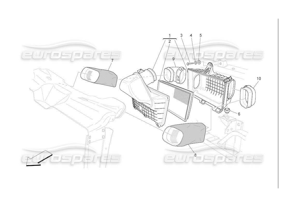 maserati qtp. (2007) 4.2 auto filtro de aire, toma de aire y conductos diagrama de piezas