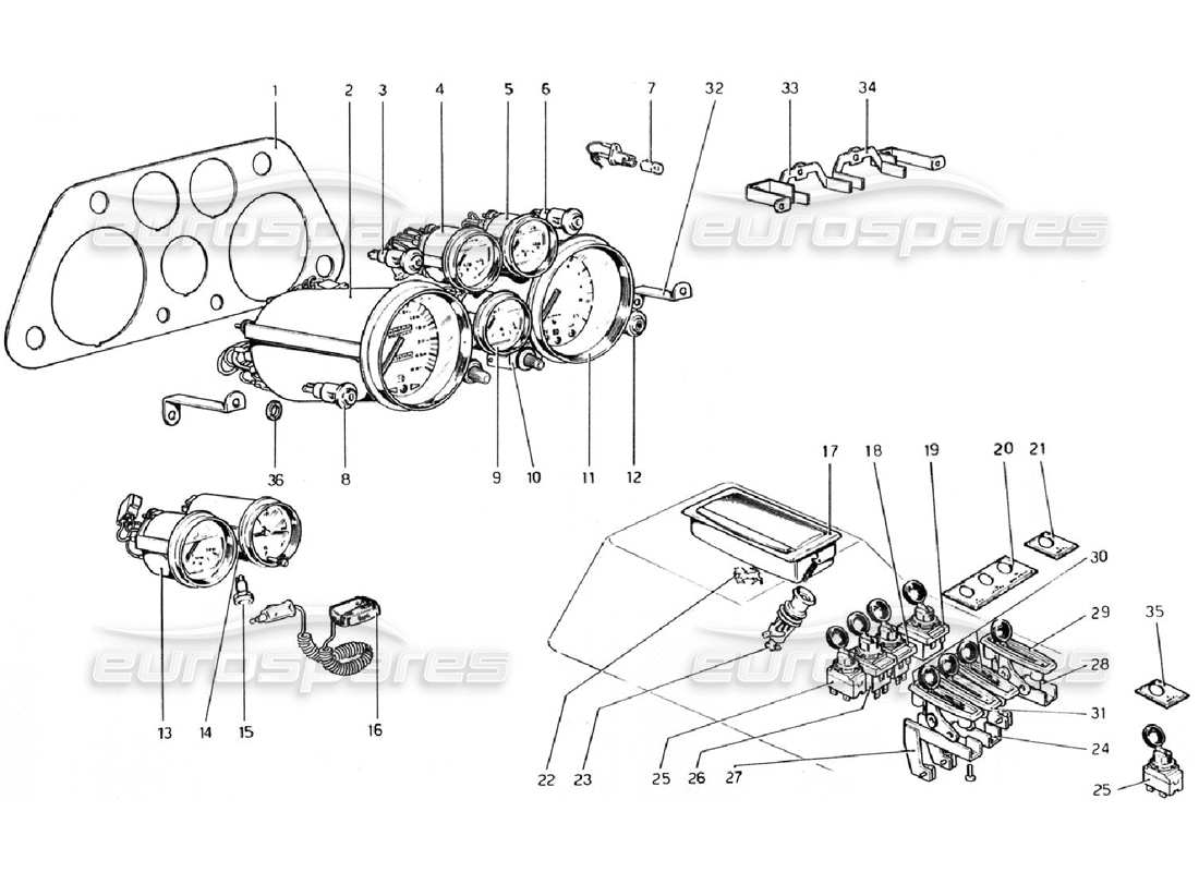 ferrari 308 gtb (1976) instrumentos y accesorios diagrama de piezas