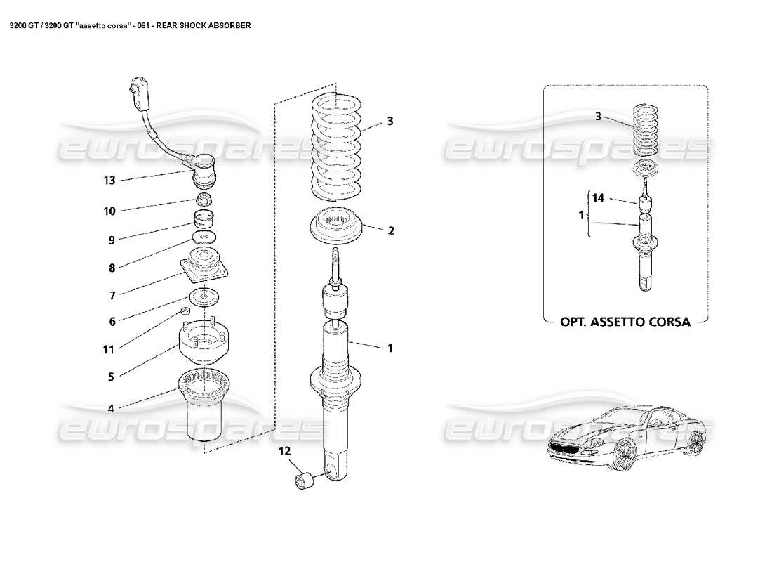 maserati 3200 gt/gta/assetto corsa amortiguador trasero diagrama de piezas