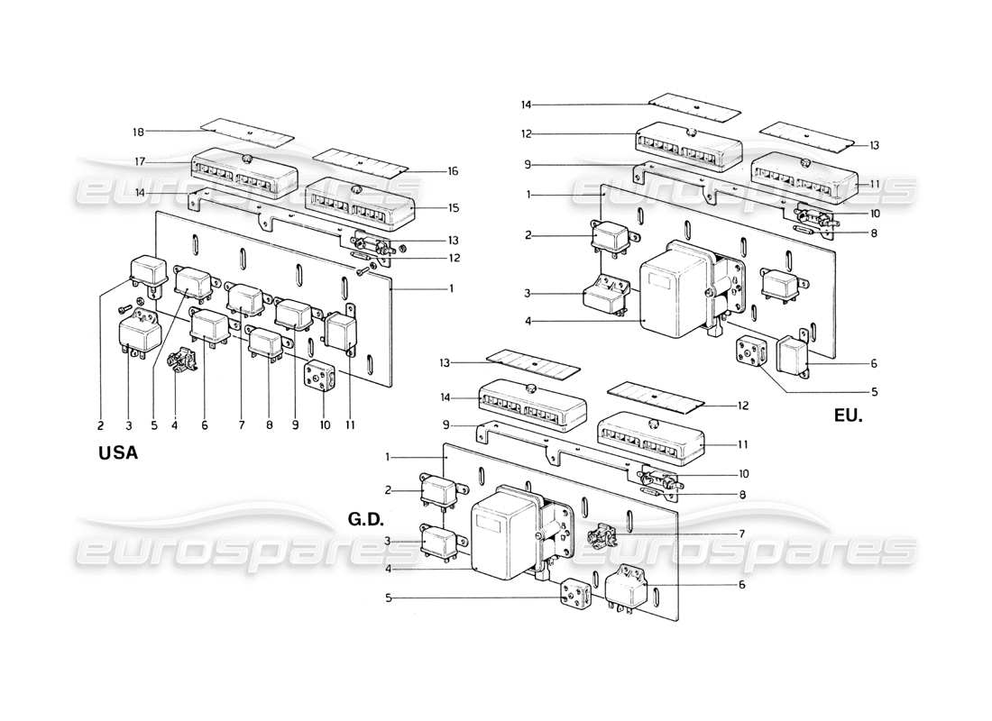 ferrari 246 dino (1975) diagrama de piezas de fusibles y relés