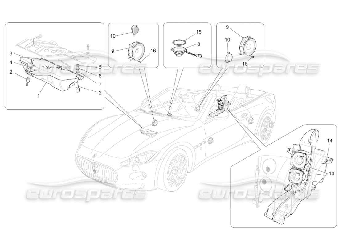 maserati grancabrio (2010) 4.7 diagrama de piezas del sistema de difusión de sonido