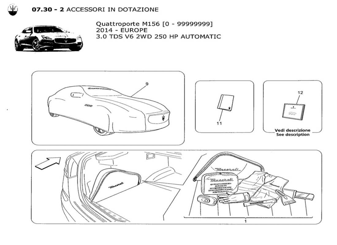 maserati qtp. v6 3.0 tds 250bhp 2014 accesorios suministrados diagrama de piezas